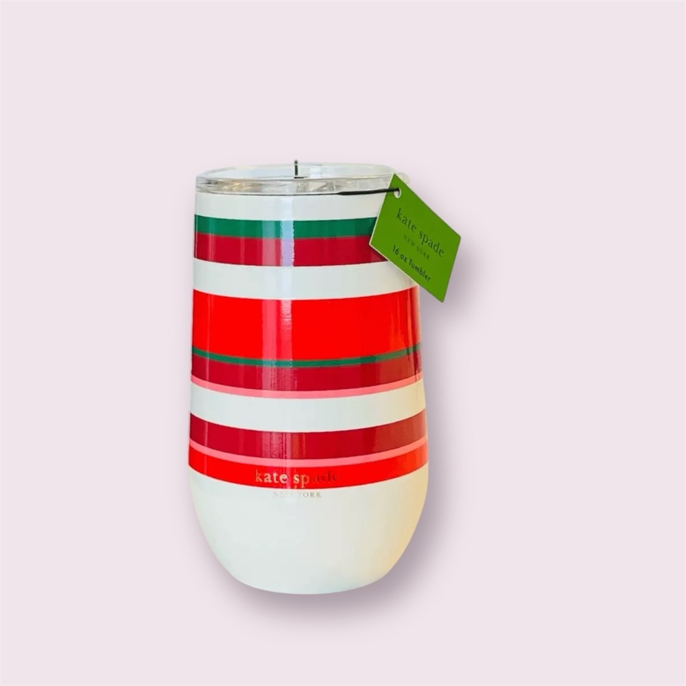 Kate Spade Stemless Insulated Wine Tumbler,  Christmas Stripe